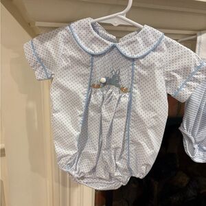 Blue Polka Dot Bunny Baby Romper